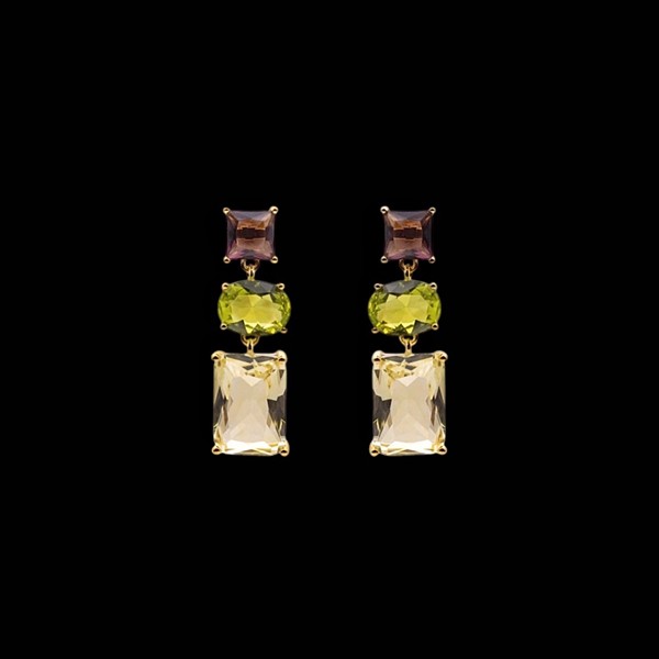 Pendientes Baccara de plata dorada y cuarzo verde Velour