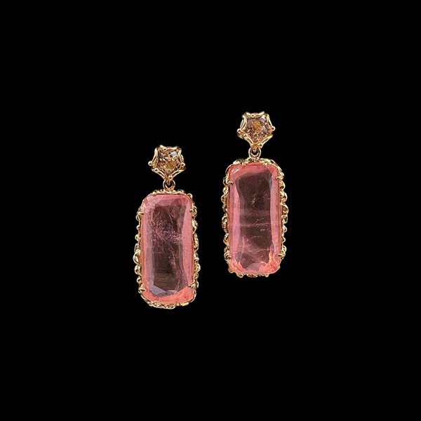 Pendientes de plata dorada y cuarzo rosa Pendientes de plata dorada y cuarzo rosa