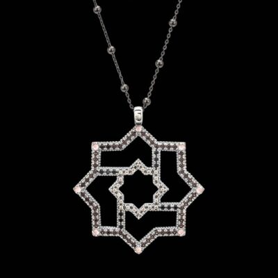 Colgante Enigma de plata y cuarzo rosa Mudéjar