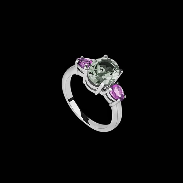 Anillo Gina de plata y amatista verde y morada Ossessione